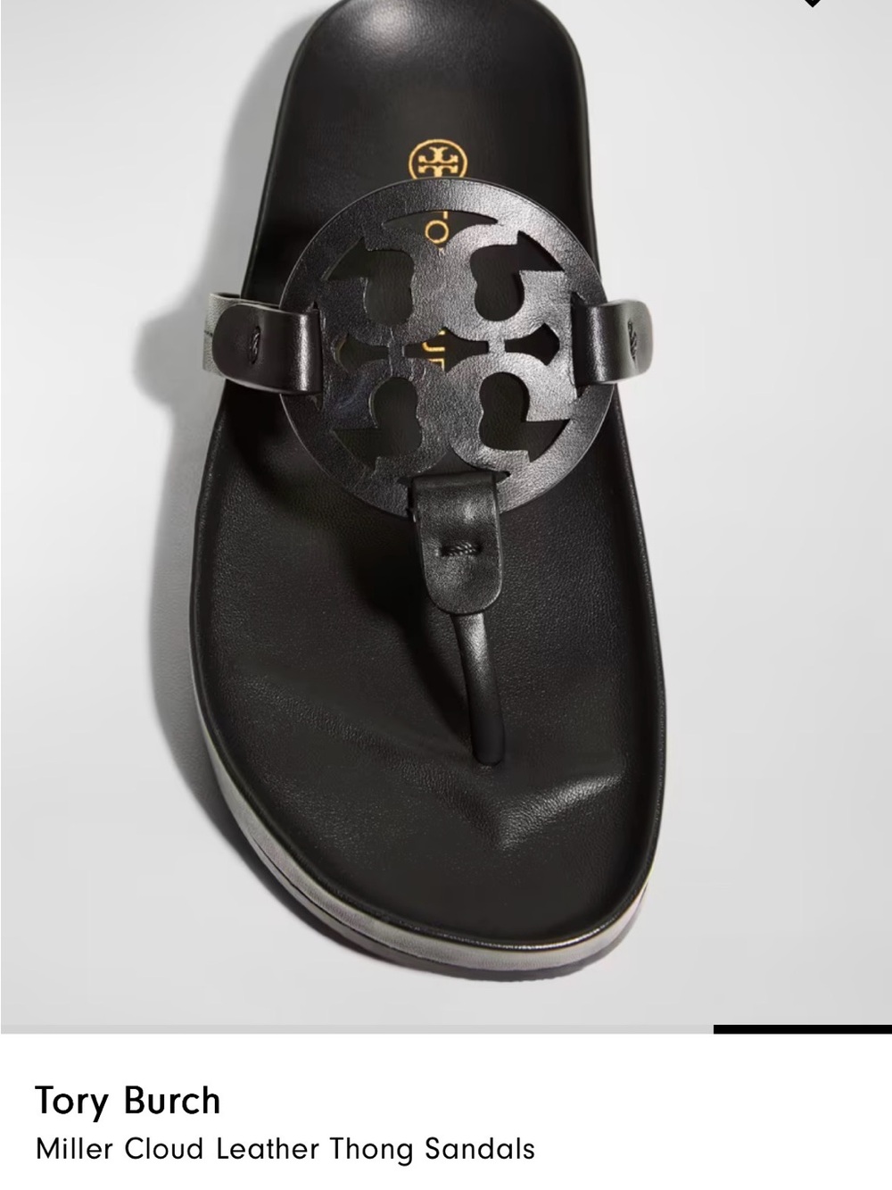 Tory Burch Miller Cloud Leather Sandals, Black, Size 9